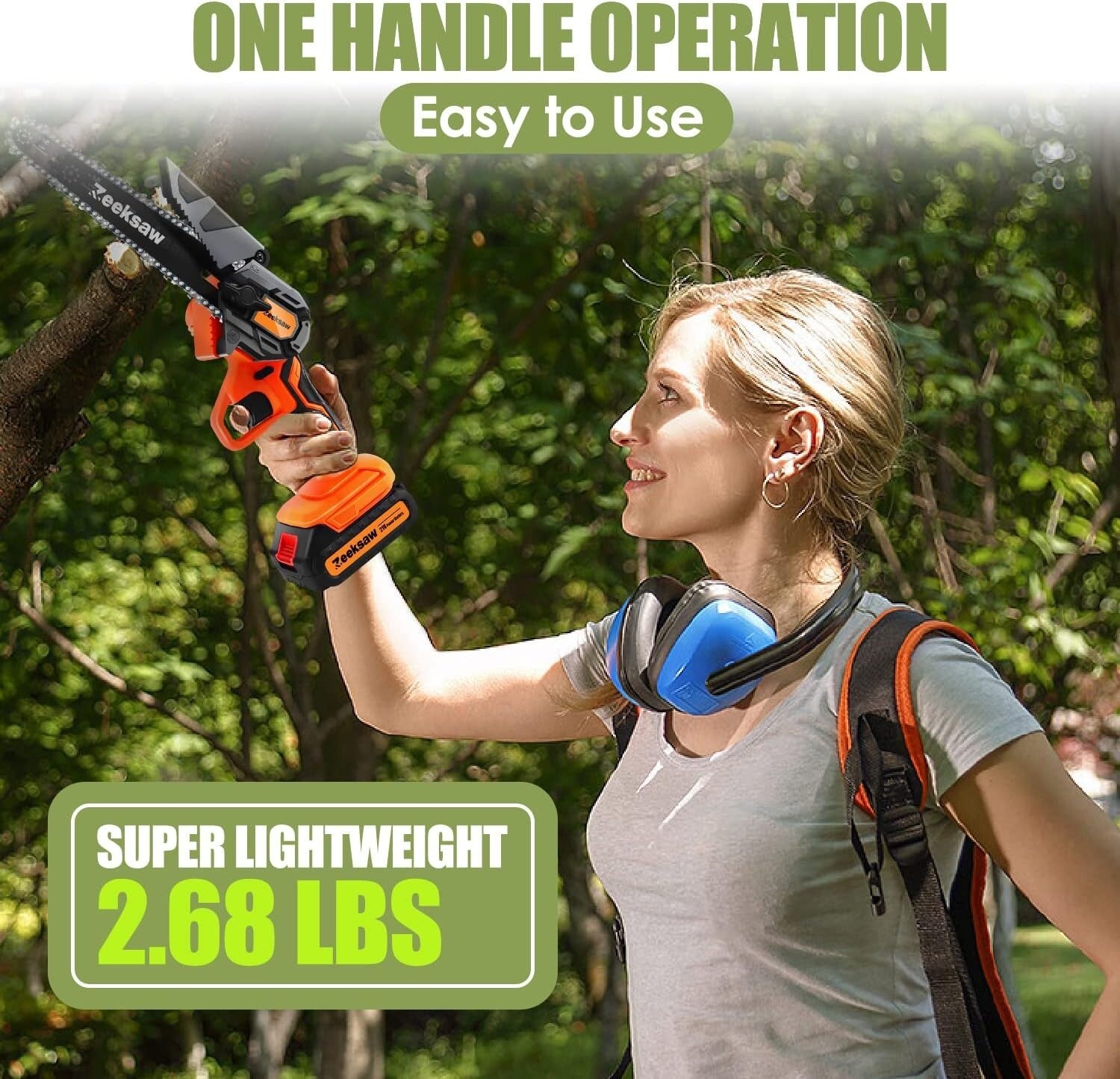 Lightweight 6-Inch Cordless Mini Chainsaw - Battery Powered with 2 Big Batteries