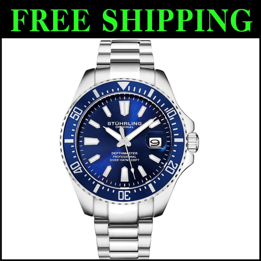 Men's 10ATM Dive Watch with Blue Dial - Sporty and Stylish for Marine Activities