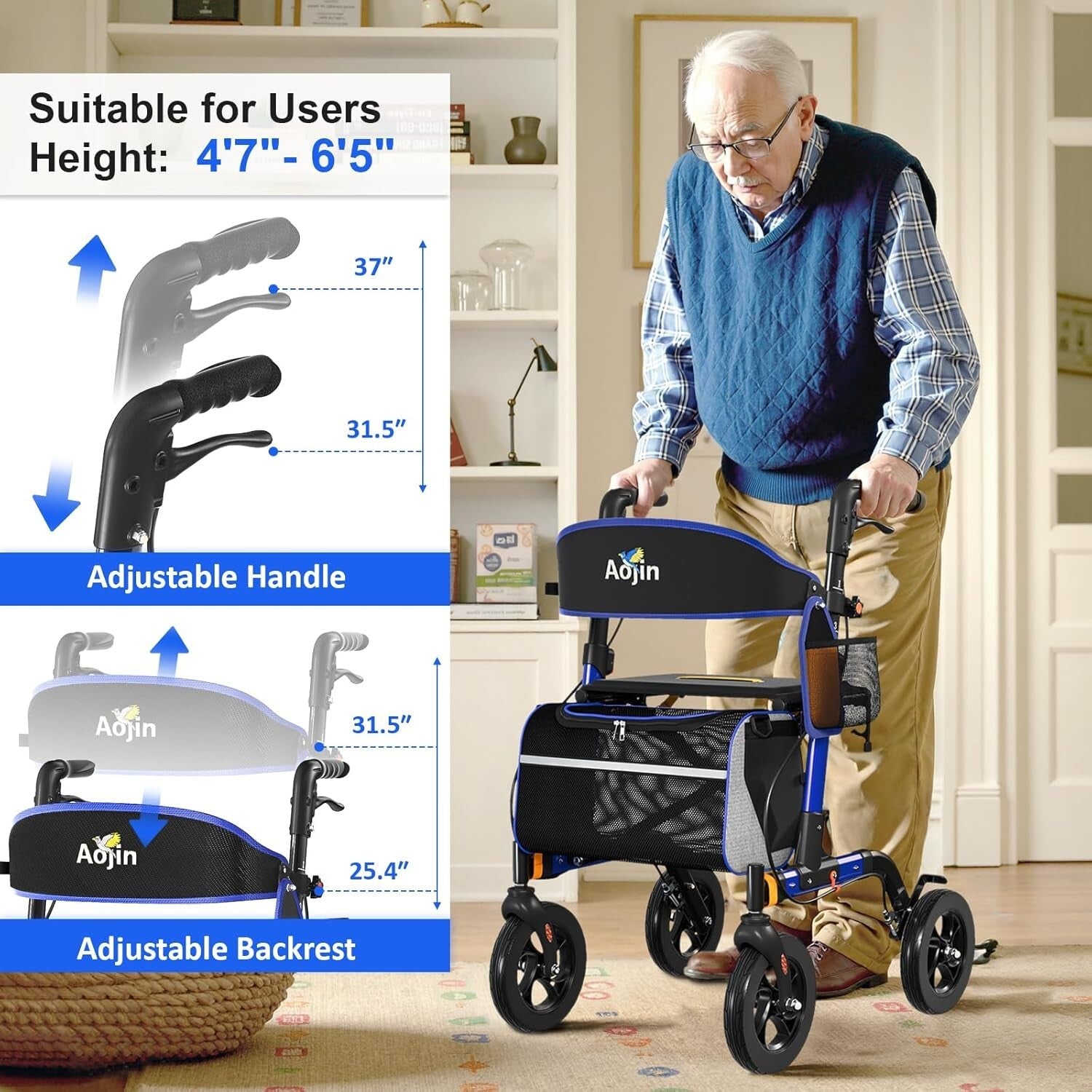 All-Terrain Senior Walker - Adjustable, Lightweight, and Safety First Features