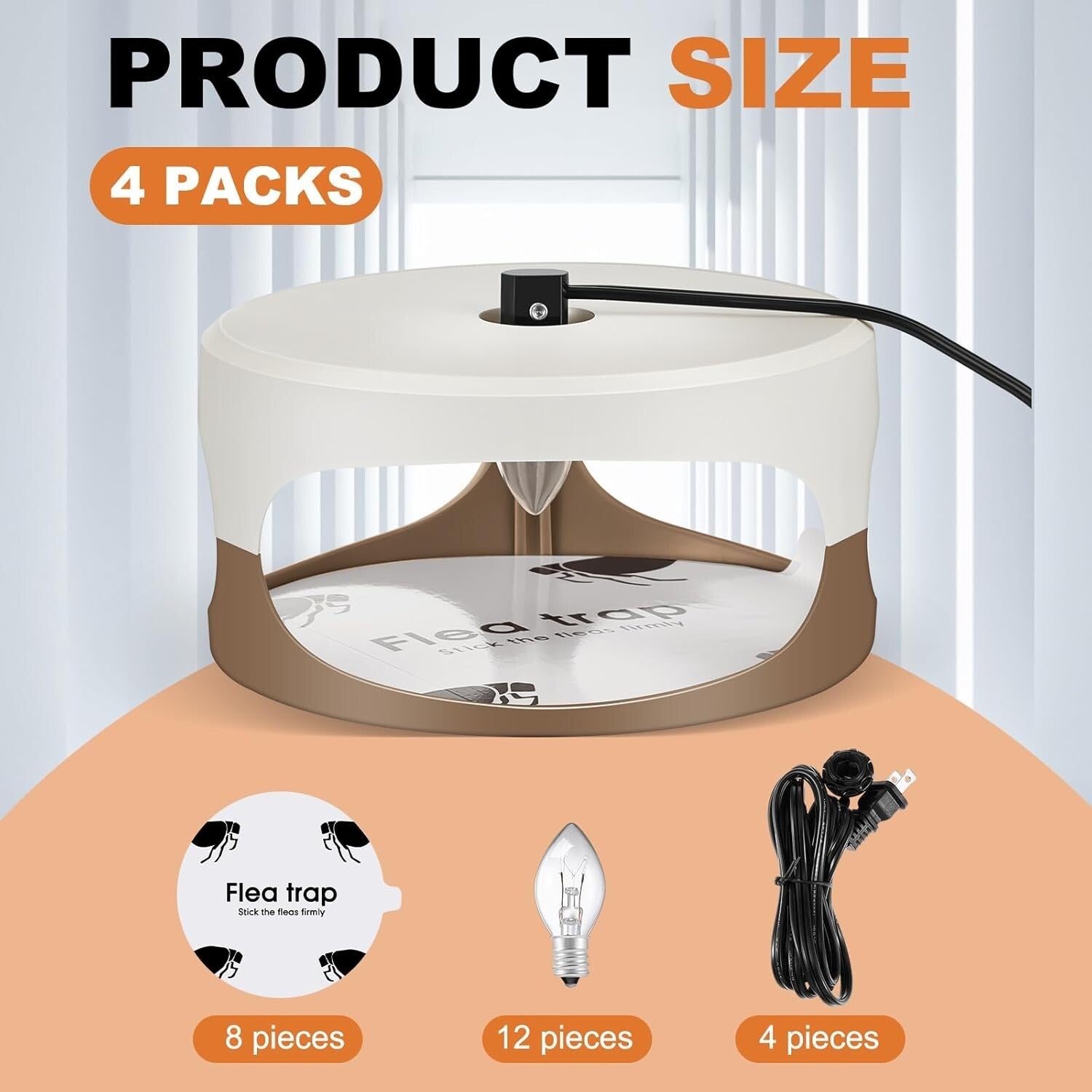 Durable Indoor Flea Light Trap Bundle - 4 Traps with UV Bulbs & Sticky Discs