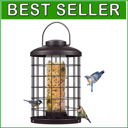 Caged Bird Feeder with Adjustable Feeding Ports - Squirrel-Proof Design, 3 lbs