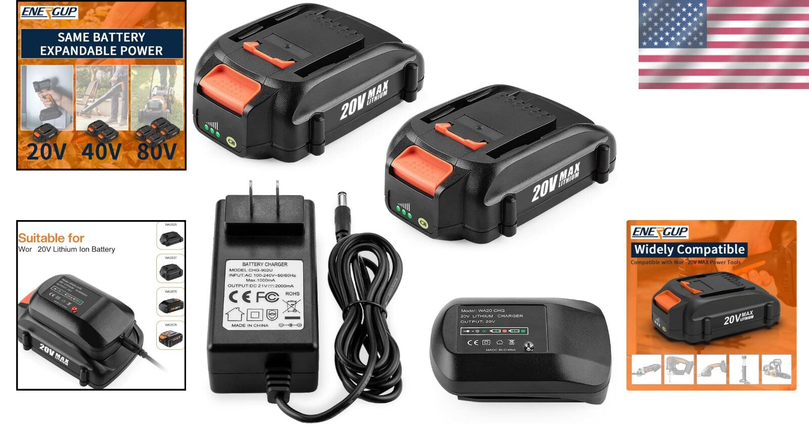 Battery & Charger Combo for Works 20V Tools – Certified & Lightweight Design