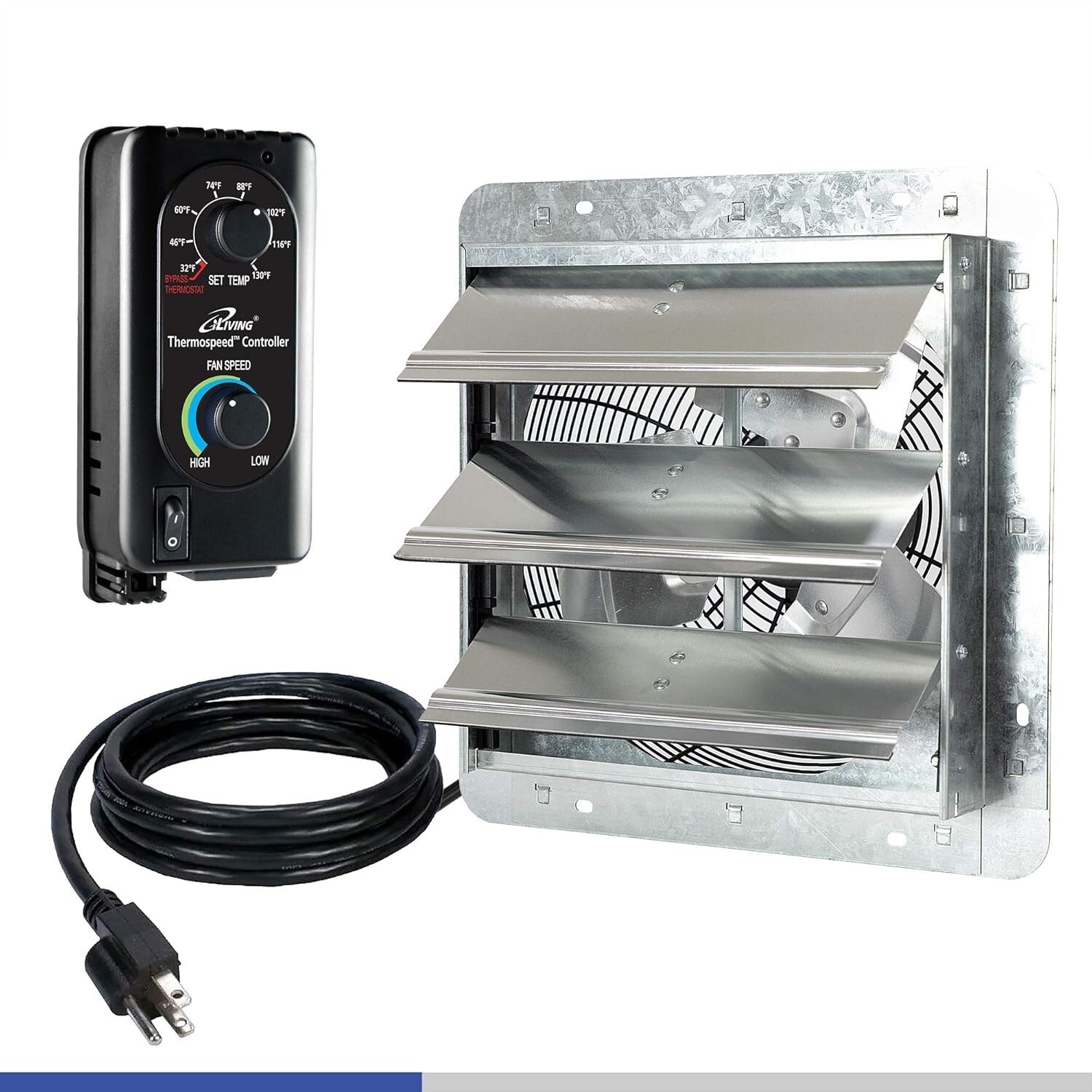 High Efficiency 960 CFM Wall Mounted Exhaust Fan with Thermostat & Speed Control