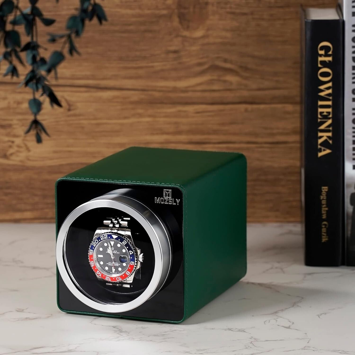 Elegant Automatic Watch Winder - Leather Design with 12 Quiet Rotation Settings