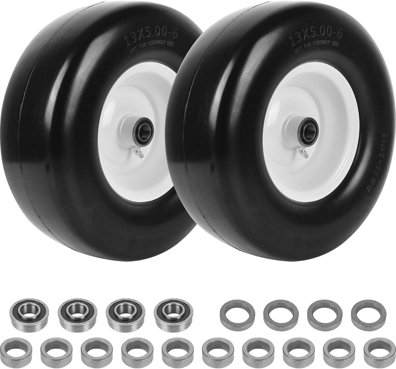 High-Load 2-Pack 13 x 5.00-6" Solid Rubber Tires for Garden Lawn Tractors