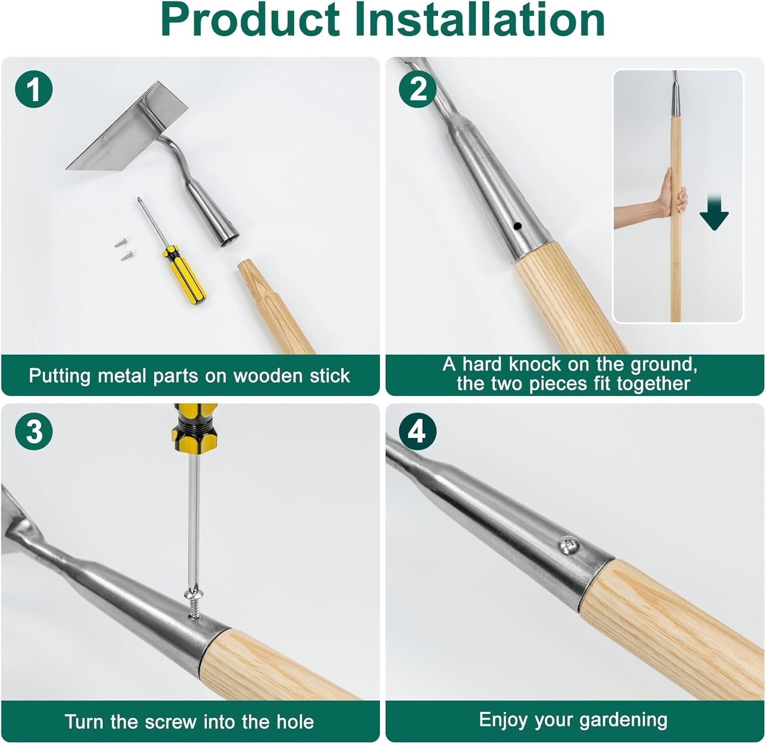 58-Inch Ergonomic Flat Edge Garden Hoe - Durable Stainless Steel Weeder Tool
