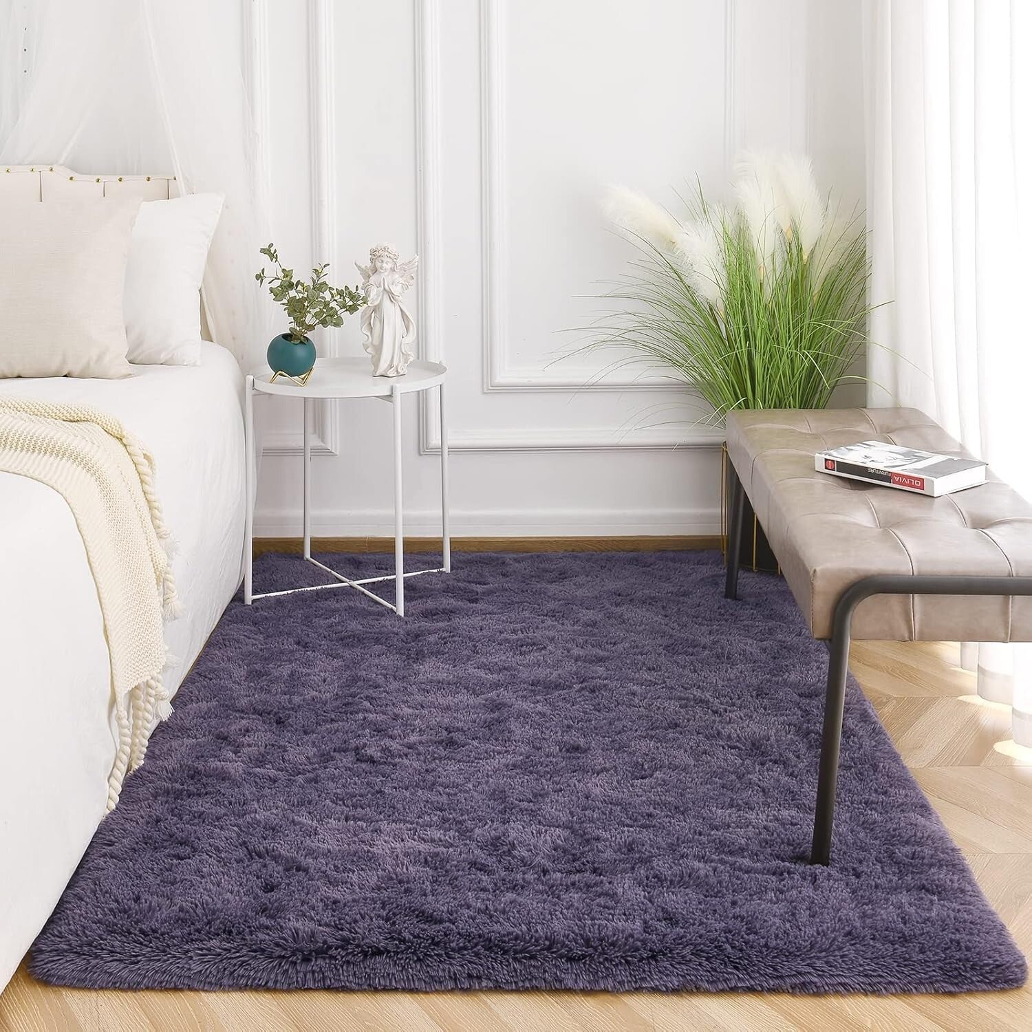 Fluffy 10x12 Gray Purple Area Rug - Non-Slip Carpet for Living Room & Bedroom