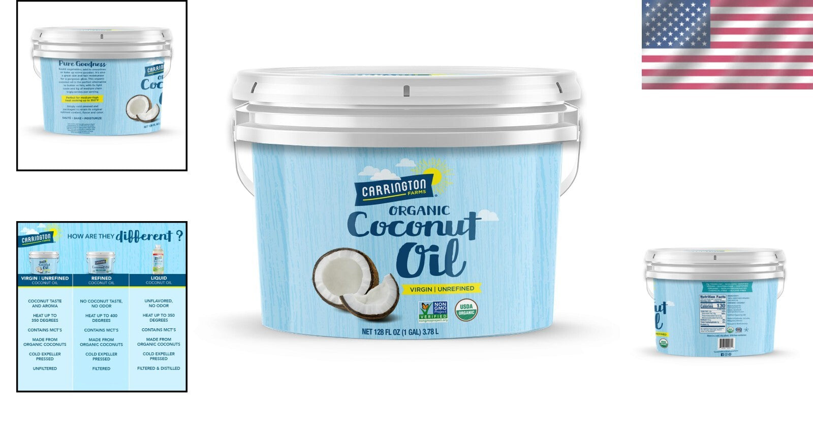 Unrefined Organic Coconut Oil - 1 Gallon (128 fl. oz.) for Cooking, Skin & Hair
