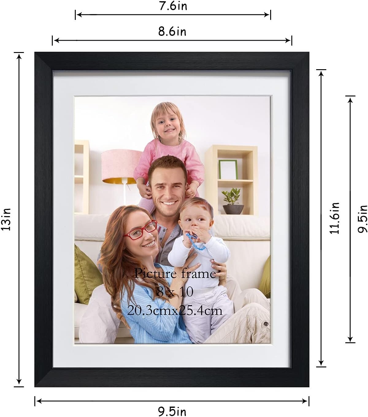 Durable Black 8x10 Picture Frames | Set of 8 with Mat for Wall/Table Display