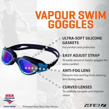 Load image into Gallery viewer, Lightweight Vapour Swim Goggles in Black &amp; Neon Orange - Perfect for Open Water