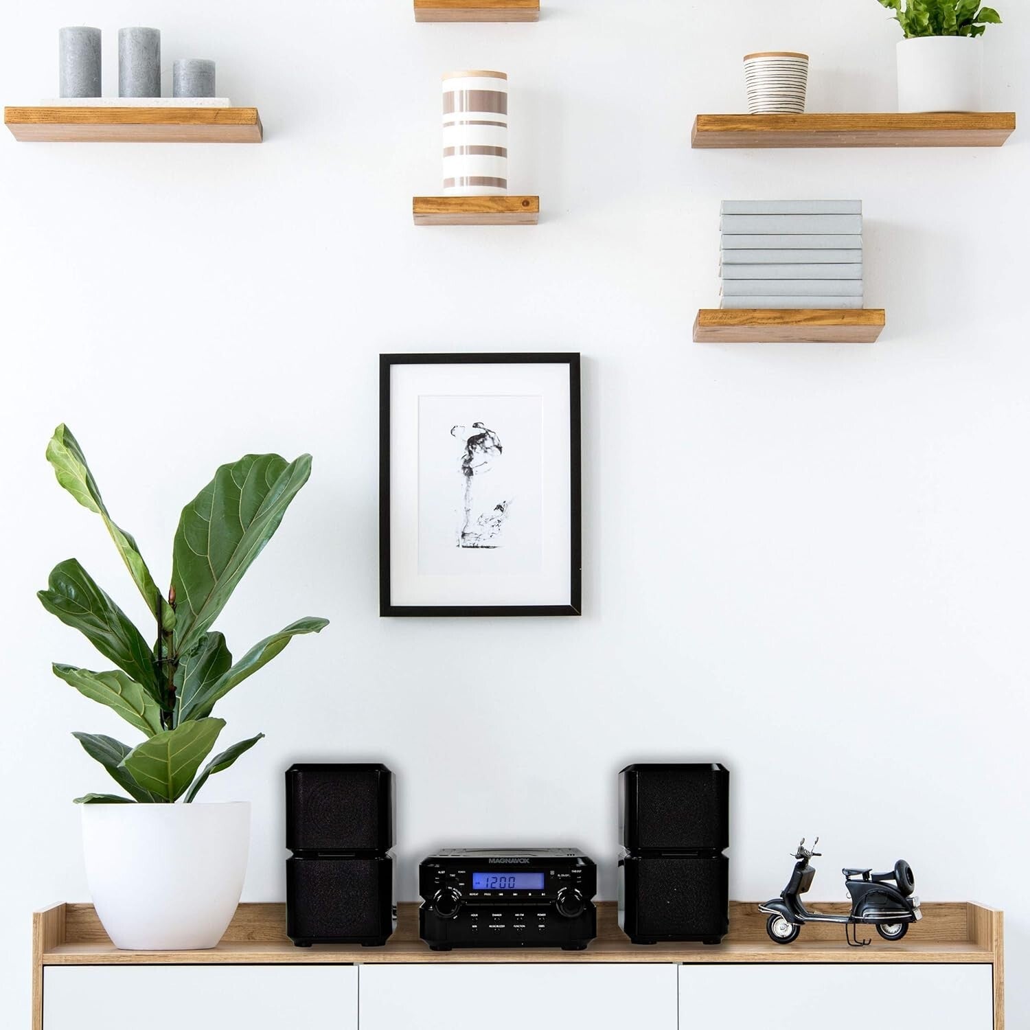 Bluetooth-FM Stereo CD Shelf System with Remote & LCD - Modern Black Design