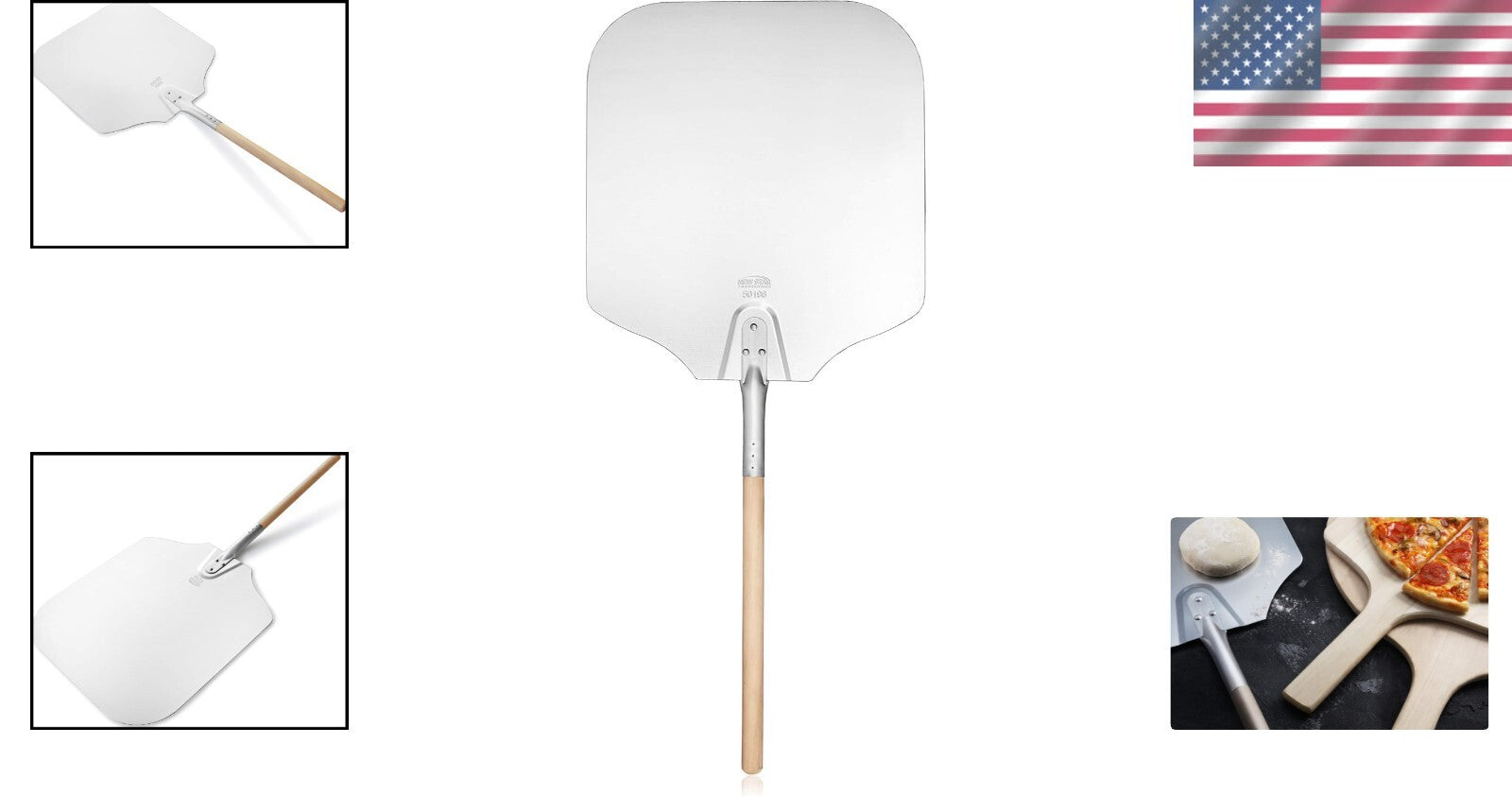 Aluminum Pizza Peel with 16x18 Inch Blade & Wooden Handle for Effortless Baking