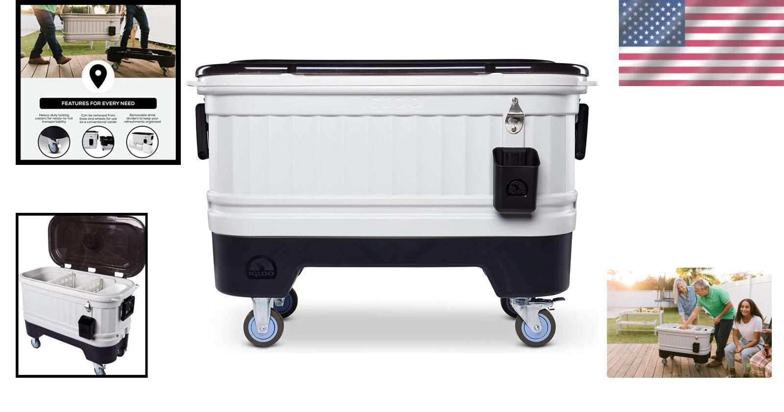 125 Quart Insulated Hard Shell Ice Chest Cooler with Bottle Opener - Party Bar
