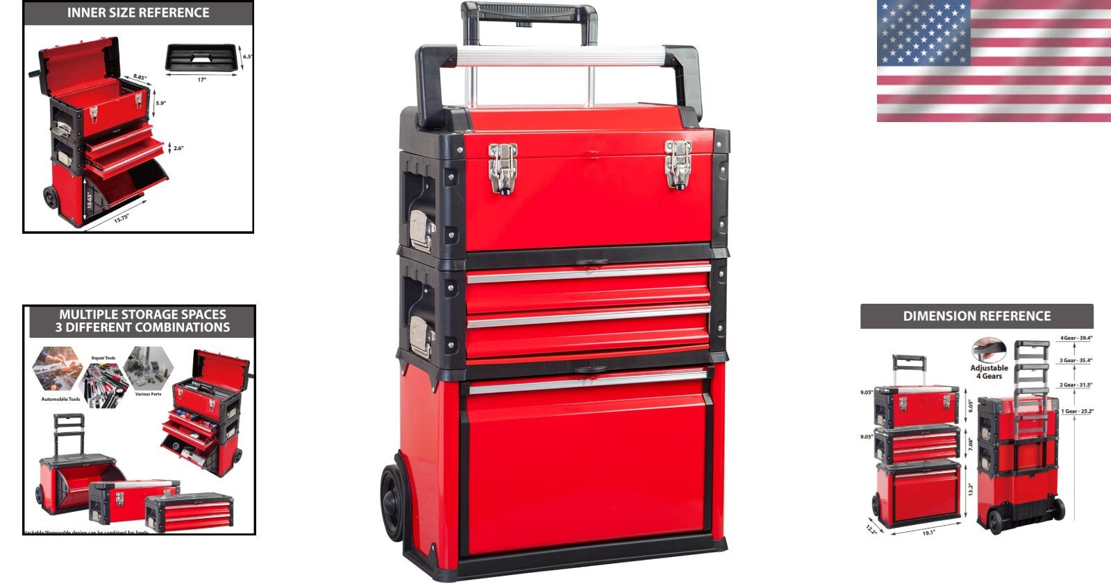 Efficient Upright Rolling Tool Cart - Space-Saving Toolbox & Storage, 200 lbs