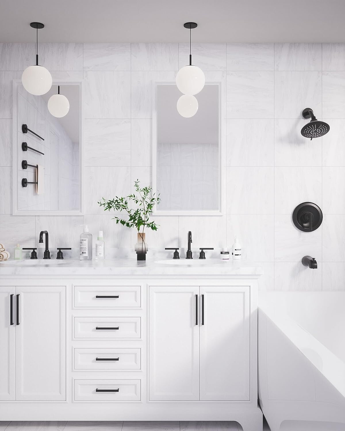 Matte Black 3-Hole Widespread Bathroom Faucet with 360 Swivel Spout - 2 Sets