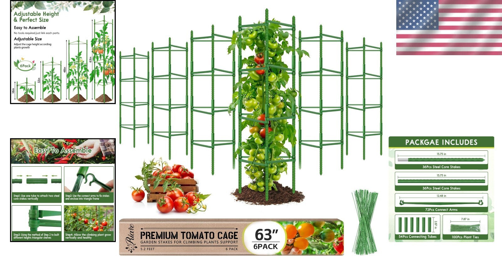 Versatile Garden Tomato Cages - Heavy-Duty 6 Pack for Customizable Plant Support