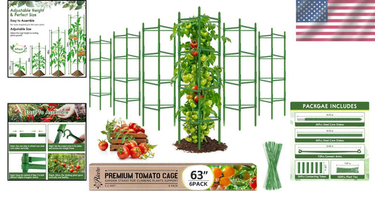 Versatile Garden Tomato Cages - Heavy-Duty 6 Pack for Customizable Plant Support