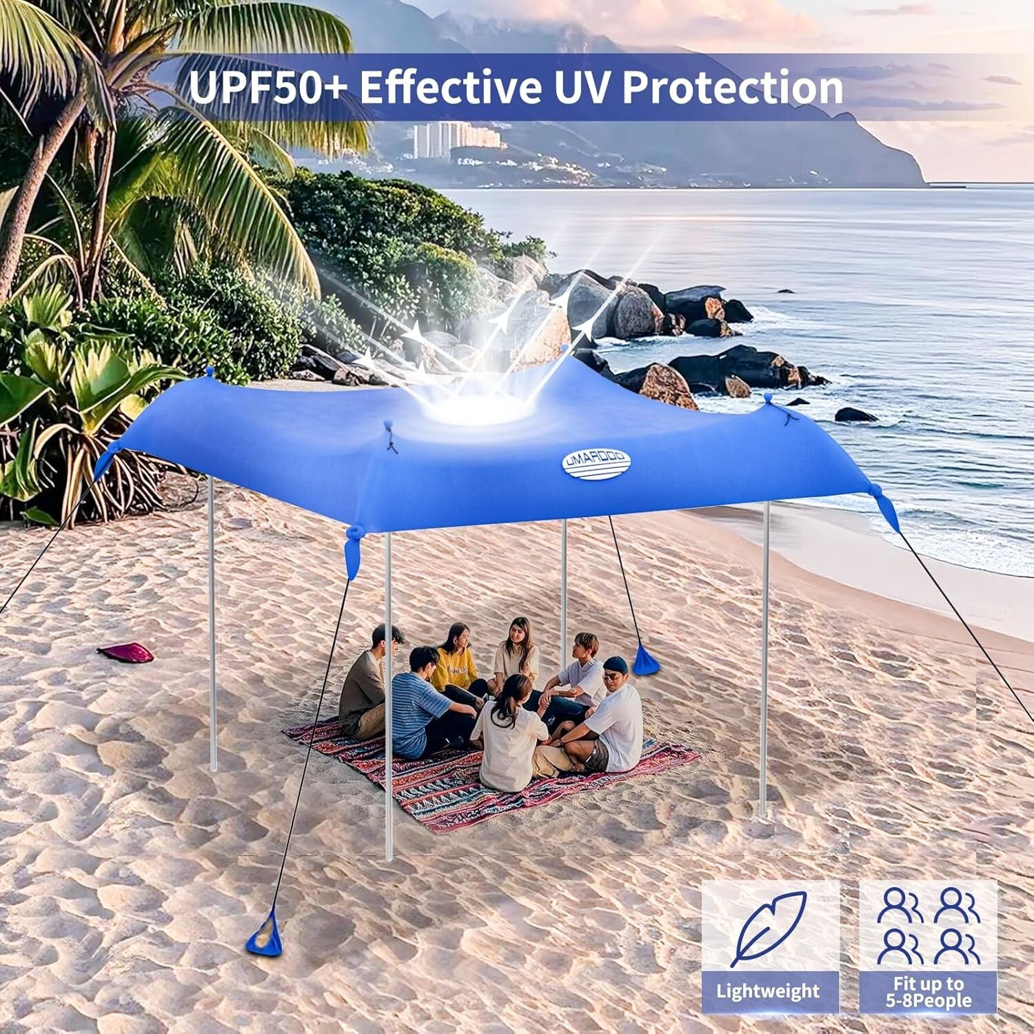 10×10FT Portable Beach Tent with UPF 50+ Sun Protection - Family Outdoor Shelter