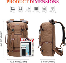 Load image into Gallery viewer, Convertible Canvas Travel Backpack with Leather Accents - 22" Stylish Design