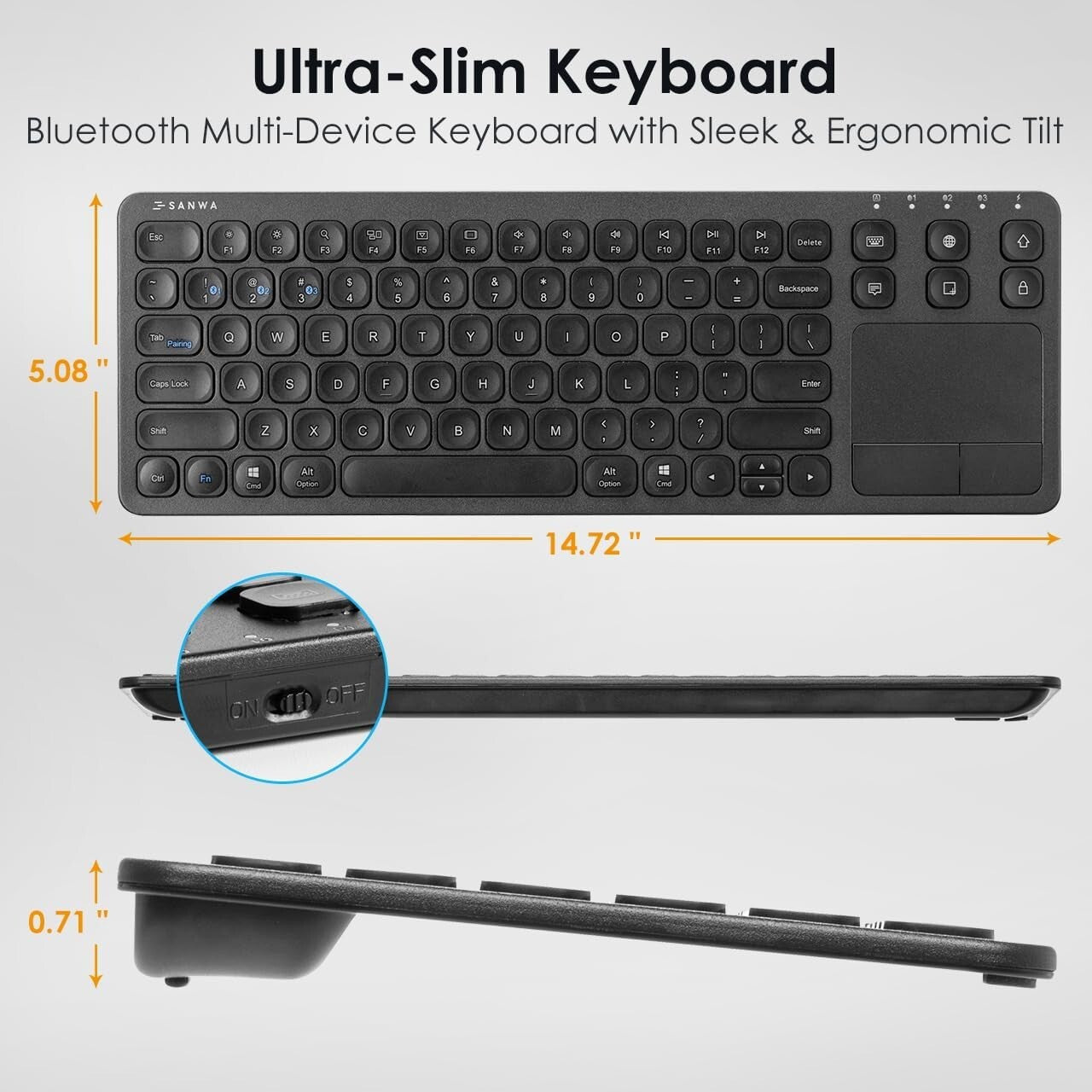 Portable Wireless Keyboard with Touchpad - Connects with Laptops, Tablets & More