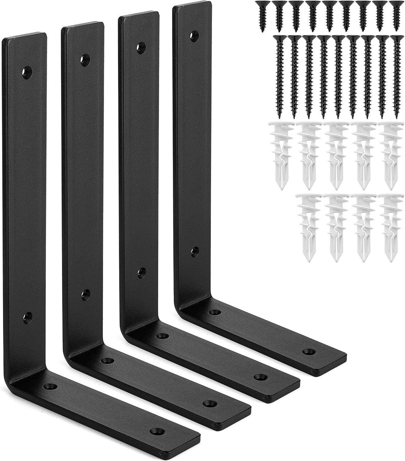 10" x 6" Matte Black Iron Shelf Brackets - 4-Pack for Industrial Style Shelving