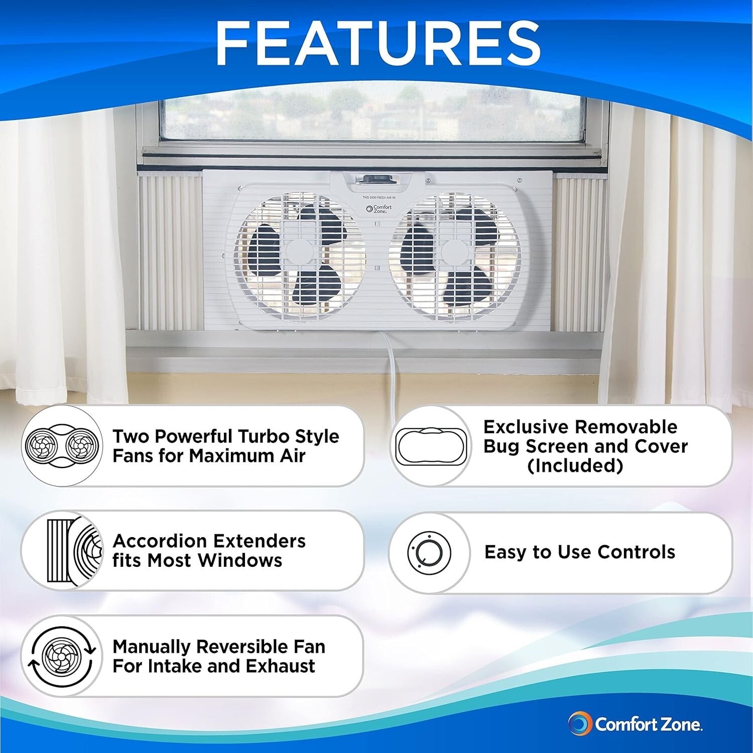Portable Twin Window Fan, 9-Inch with Quiet Operation & Protective Cover