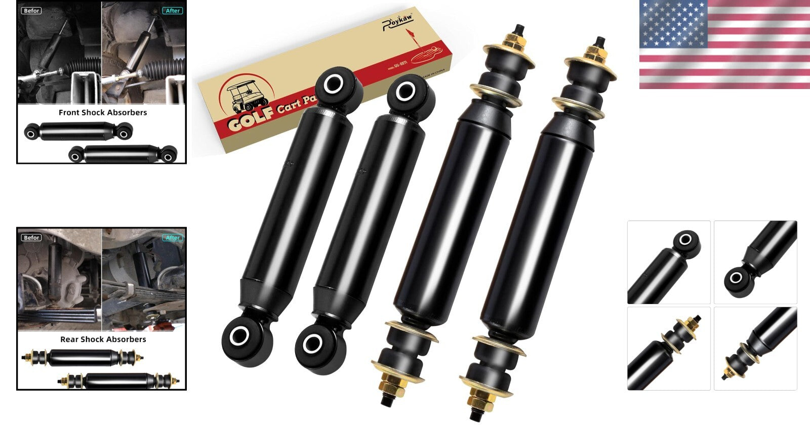 Durable Black Steel Shock Absorbers for Club Car DS & Precedent Models 88-Up