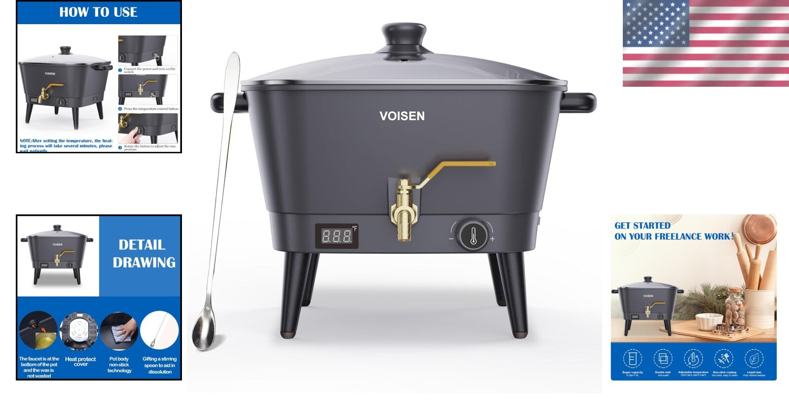 Efficient 8 Quart Wax Melter with Brass Spout and Heat Control for Creatives