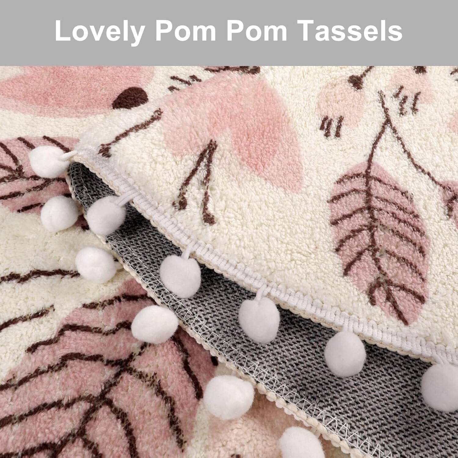 Charming 5.3' Circle Pom Pom Rug - Cozy Non-Slip Floor Mat for Nursery & More