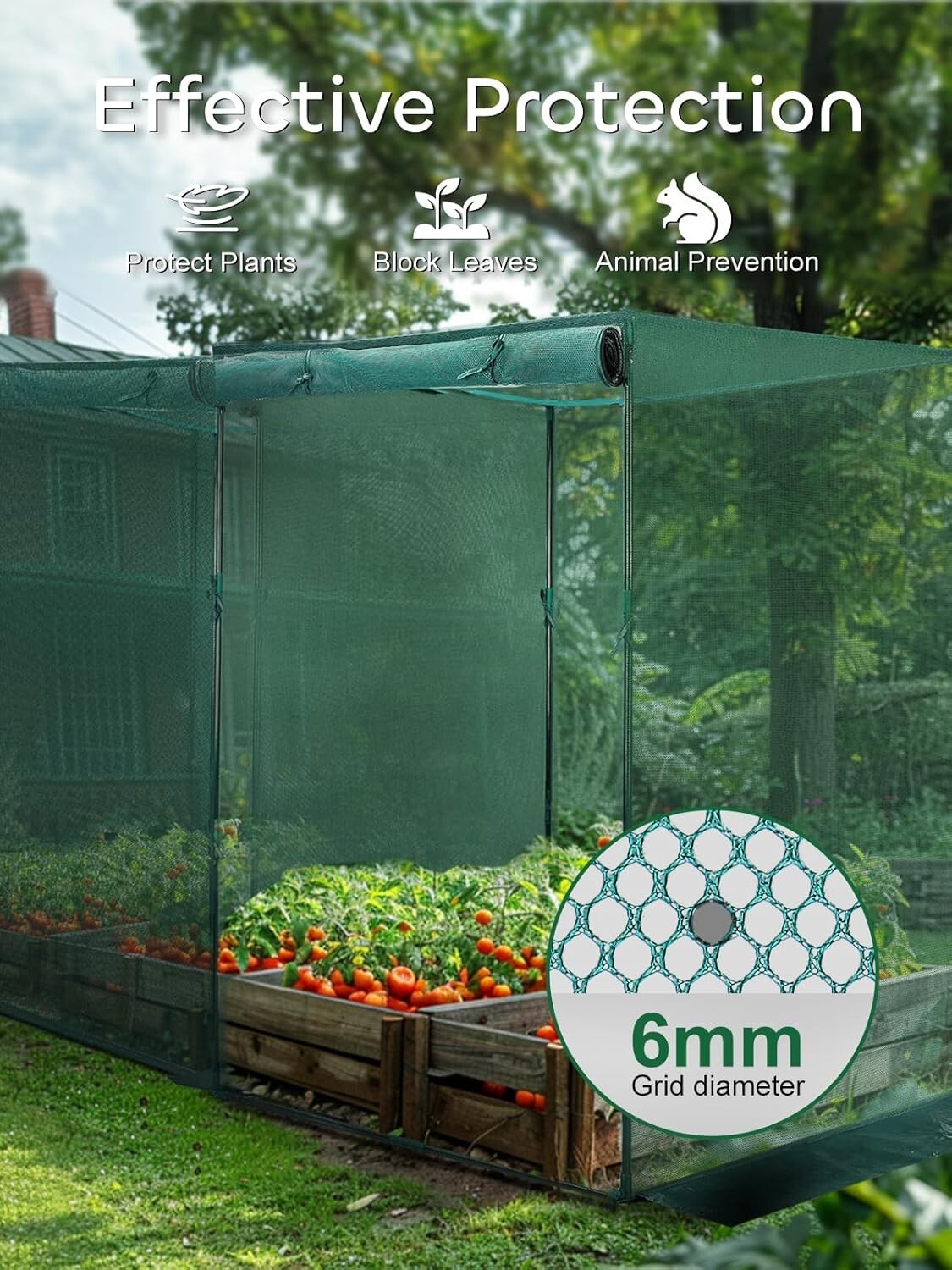 Durable 4' x 8' Plant Protection Cage with Ground Staples & Easy Access Zippers