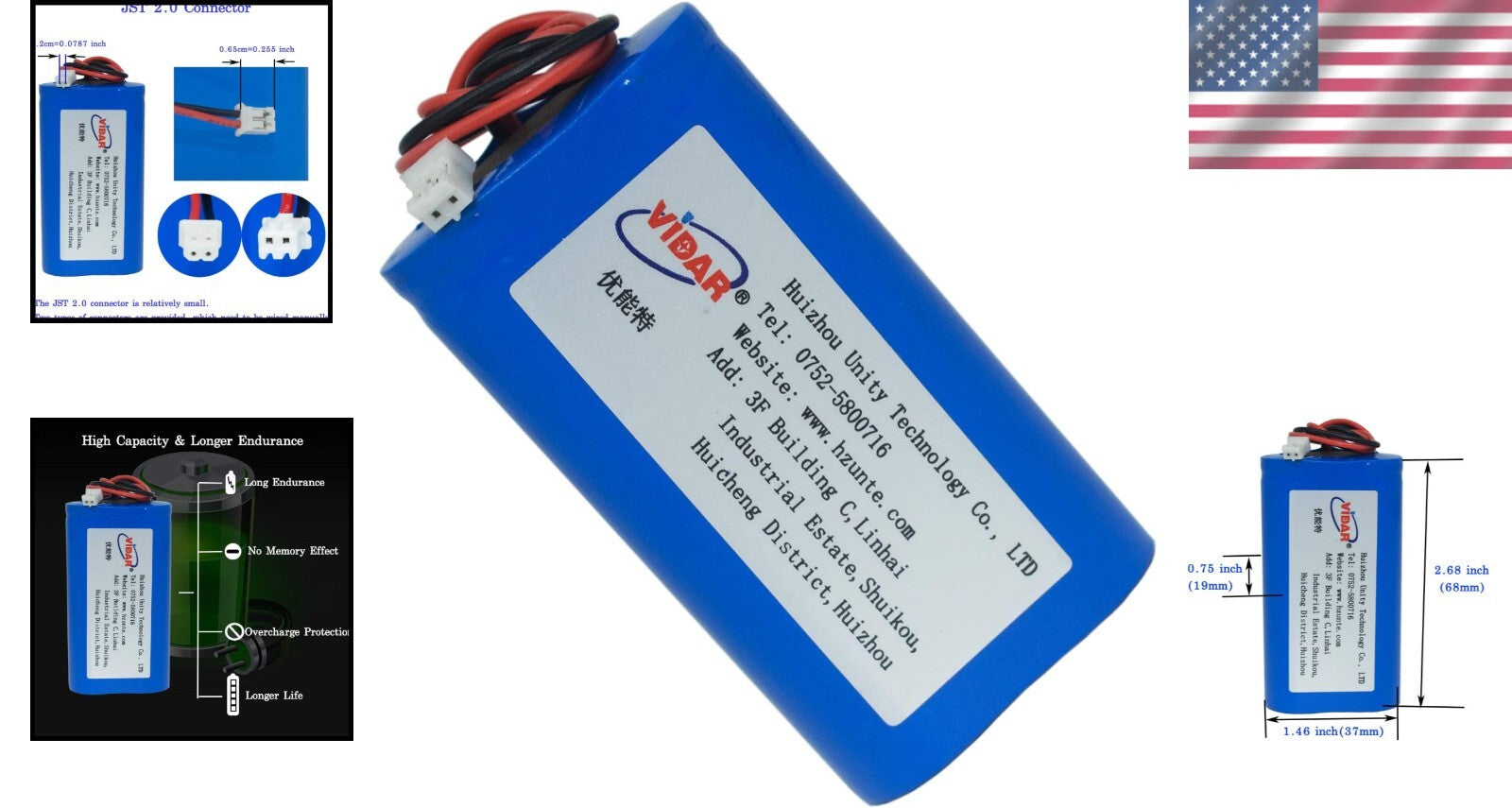 6600mAh 3.7V Rechargeable Li-ion Battery with JST Plug - Real Capacity Assurance