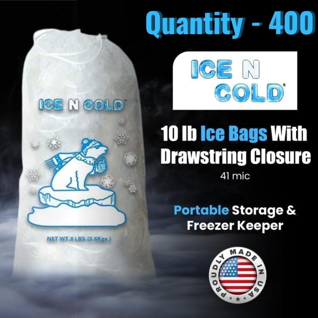 Durable Drawstring Ice Bags 10lb Capacity | 400ct Portable Storage Solution