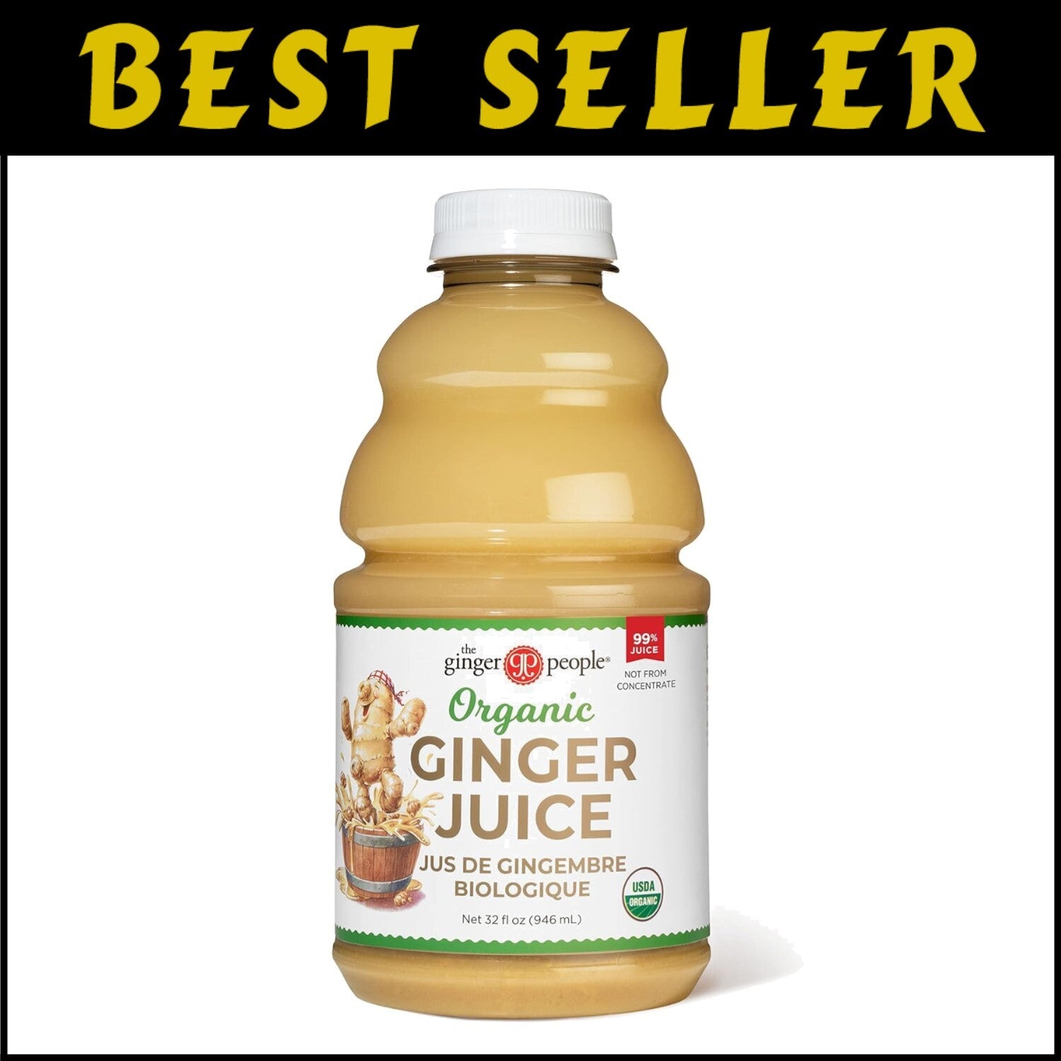 Natural Ginger Juice, 32 Fl Oz - 12-Pack of Pure Wellness Shots, Gluten-Free