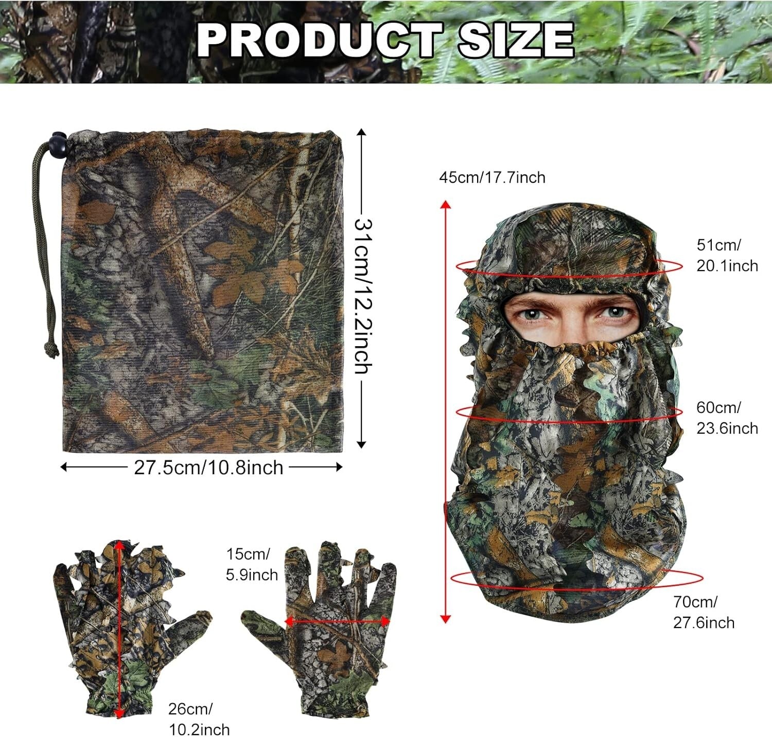 5-in-1 3D Leafy Ghillie Suit for Hunting & Outdoor Activities - Unisex Sizes