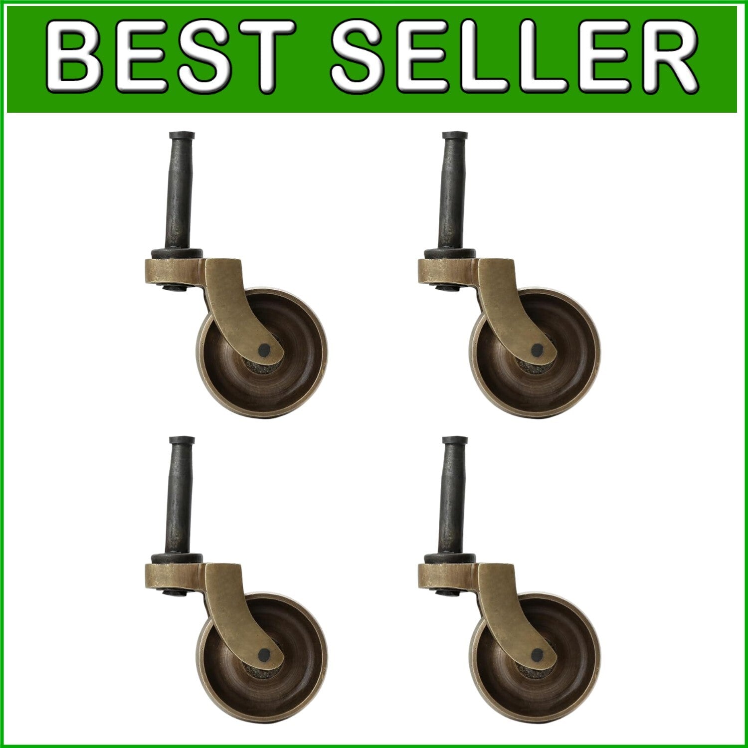 Antique Brass Caster Wheels - 4-Pack Heavy Duty Swivel Casters for Furniture