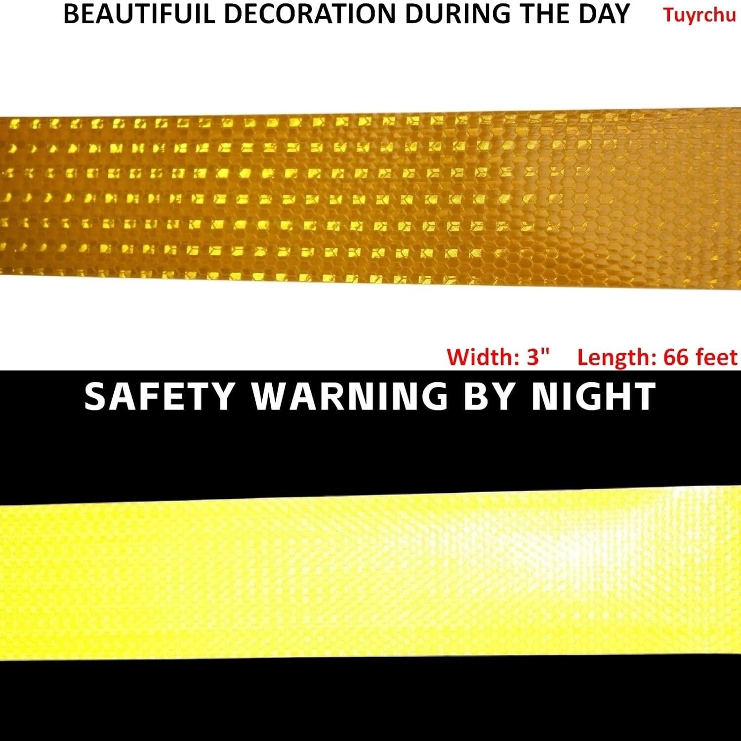 Durable Yellow Reflective Adhesive Tape - 3 Inch x 66 Feet for Versatile Use