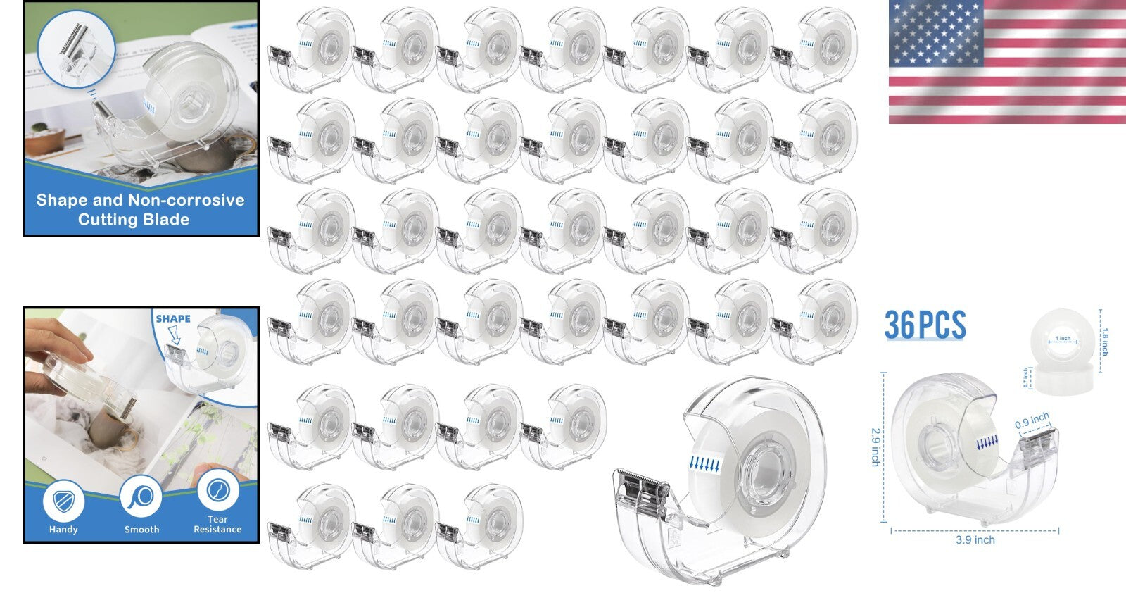 Effortless Crafting 36 Pcs Clear Tape Rolls and Durable Dispensers for Any Task