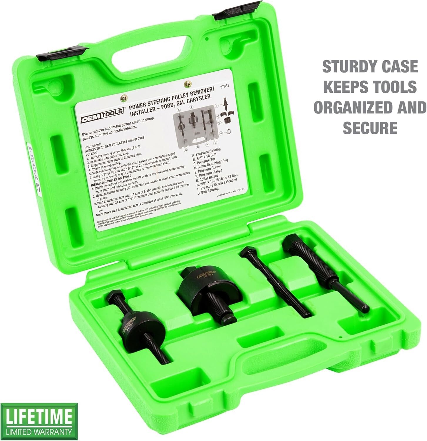 Compact Power Steering Pulley Puller Set with Steel Tools - For Most Vehicles