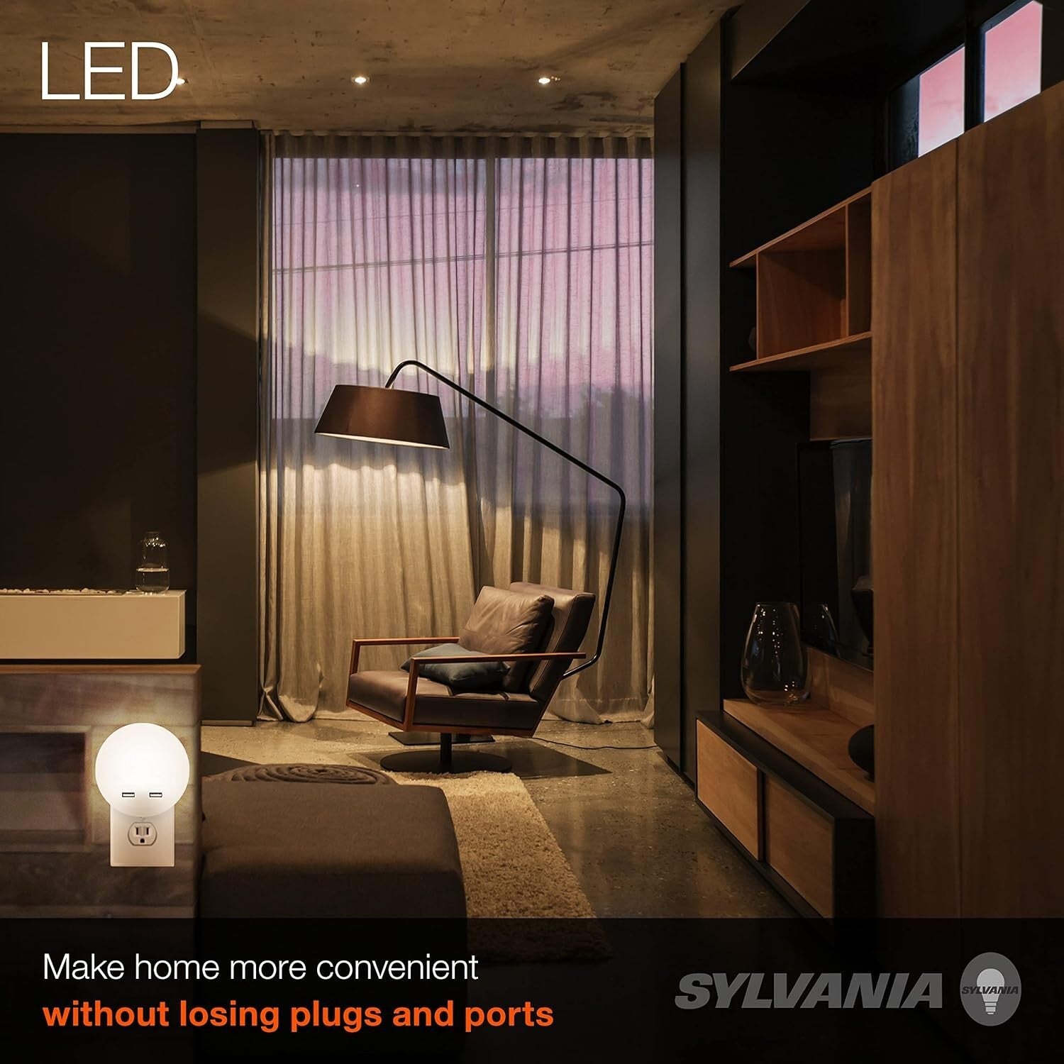 Sylvania LED Night Light 3-Pack: Dusk to Dawn with Dual USB Ports, Warm White