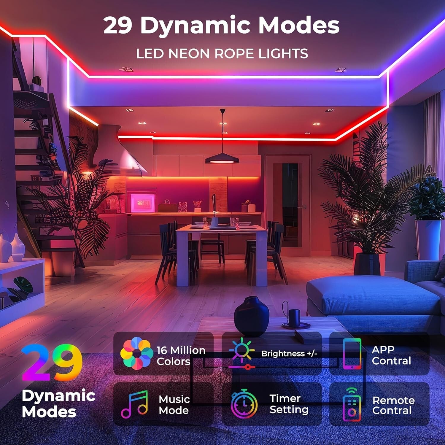 Durable IP67 Neon Rope Lights - 100FT Color-Changing LED with Smart Controls