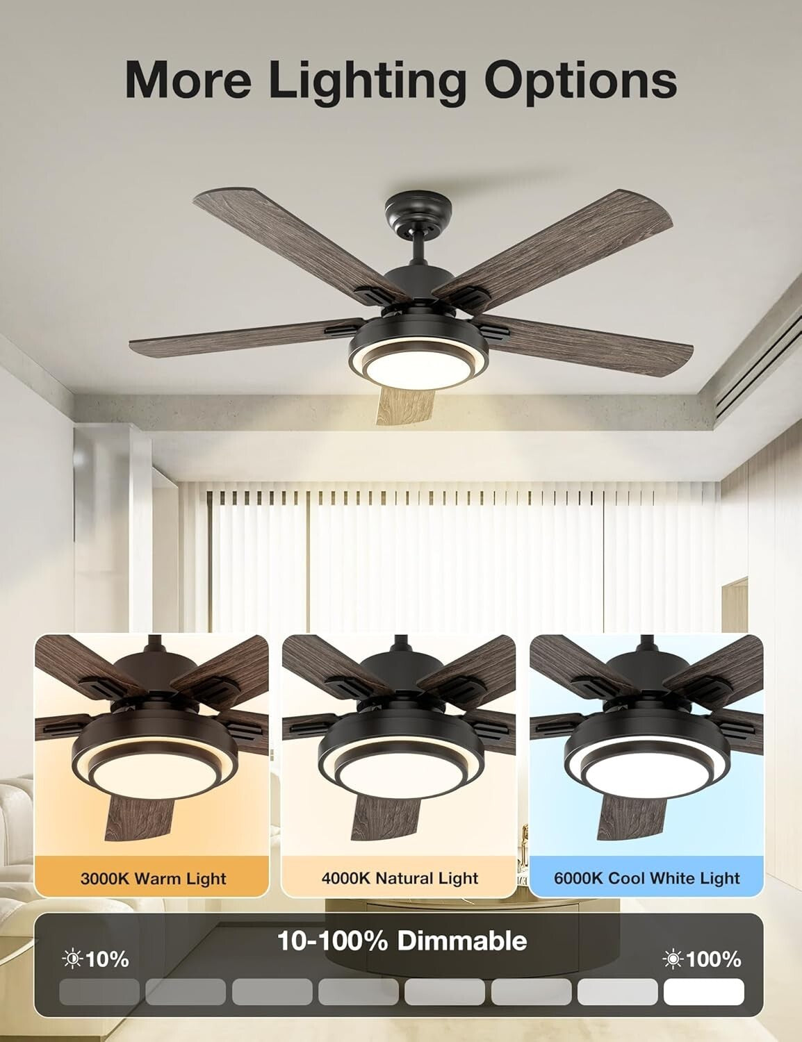 Versatile Ceiling Fans with LED Lights - 2 Pack, 52 Inch, Ideal for Home Decor