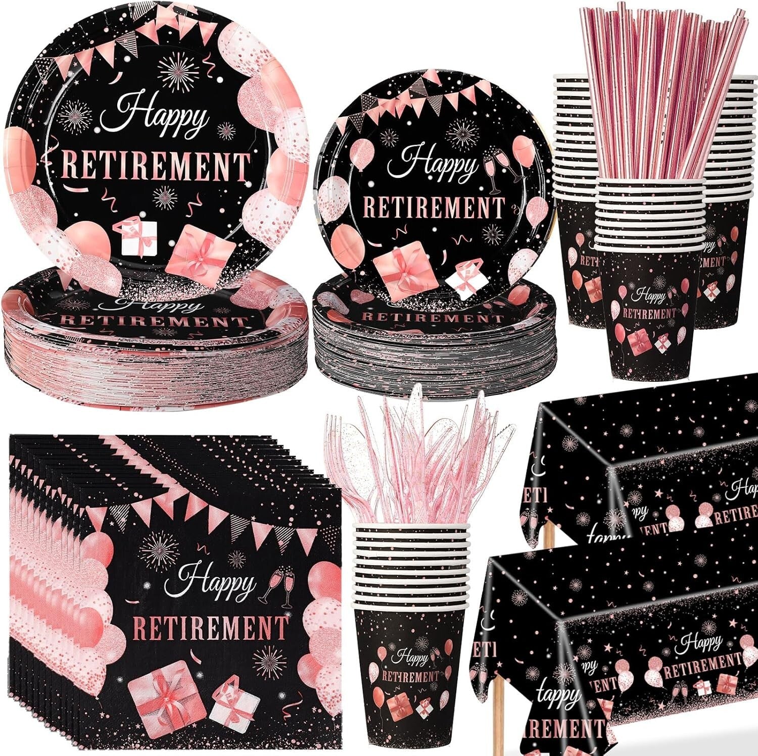 Sophisticated 452-Piece Rose Gold Party Supplies: Celebrate Retirement in Style