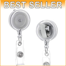 Load image into Gallery viewer, Bulk 100 Retractable Clear Badge Holders with 360° Swivel Clip - Ideal for Teams