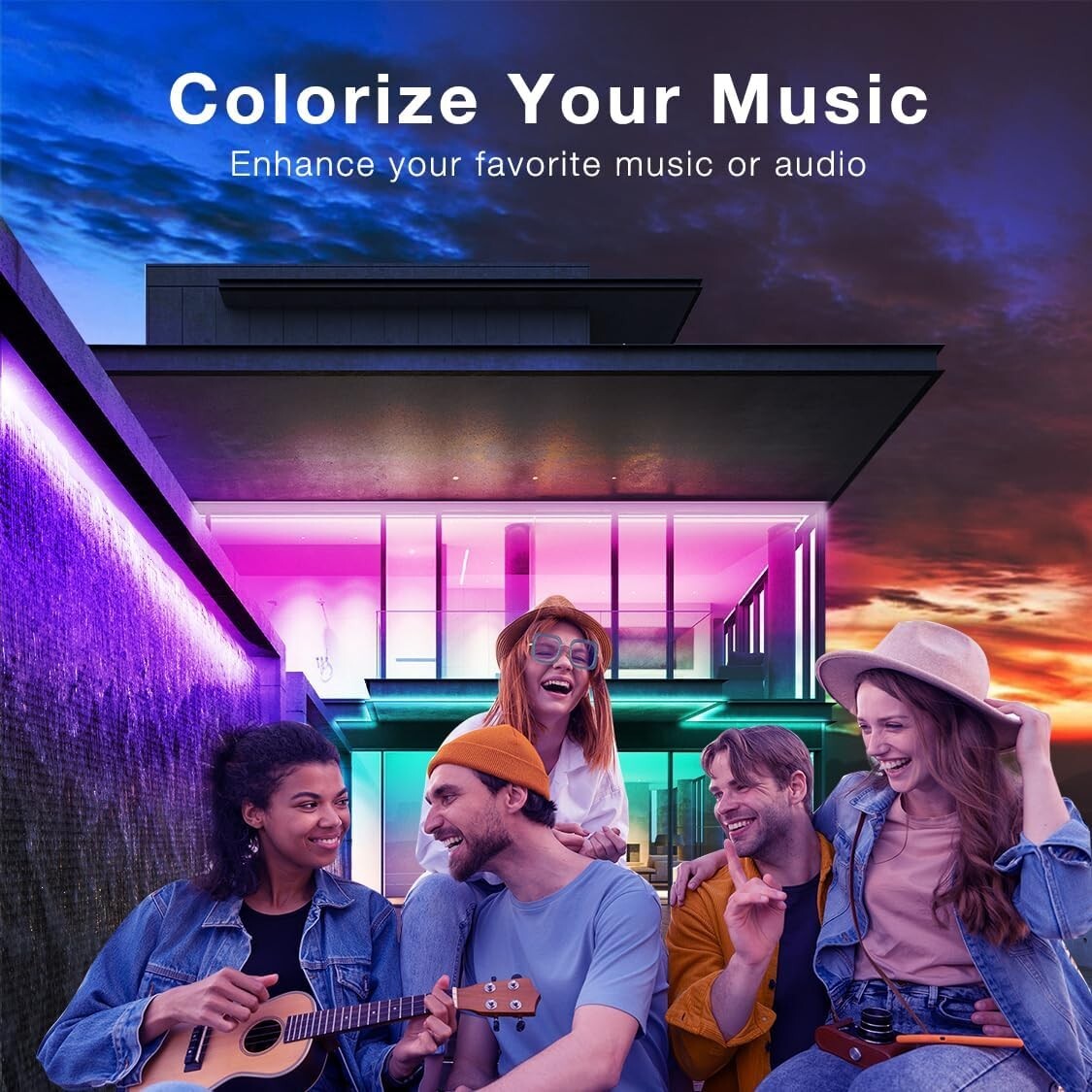 Flexible 32.8 ft Smart LED Strip Lights with Music Sync & Alexa Compatibility