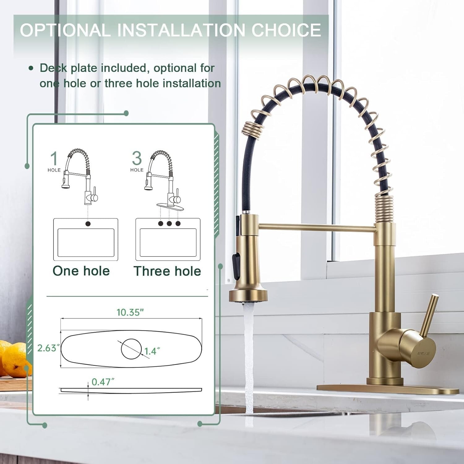 Brushed Gold Brass Kitchen Faucet with Pull Down Sprayer for Modern Utility