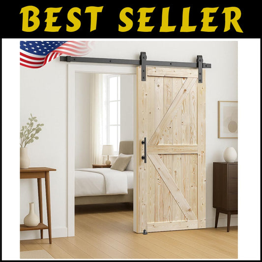 Antique Finish Barn Door: 36x84 Unfinished Knotty Pine with Easy Assembly Kit