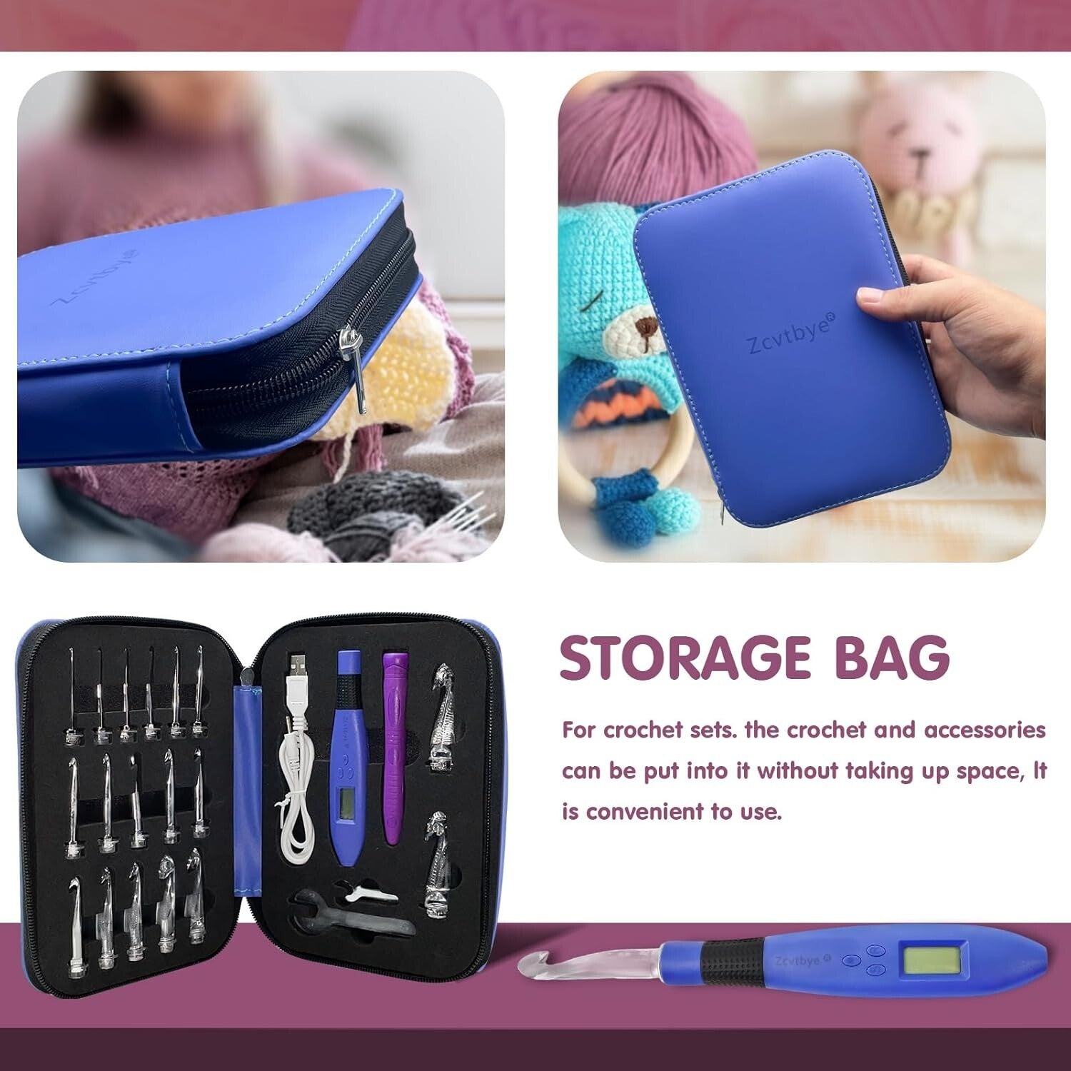 Light-Up Ergonomic Crochet Hook Set with 18 Interchangeable Sizes & Counter