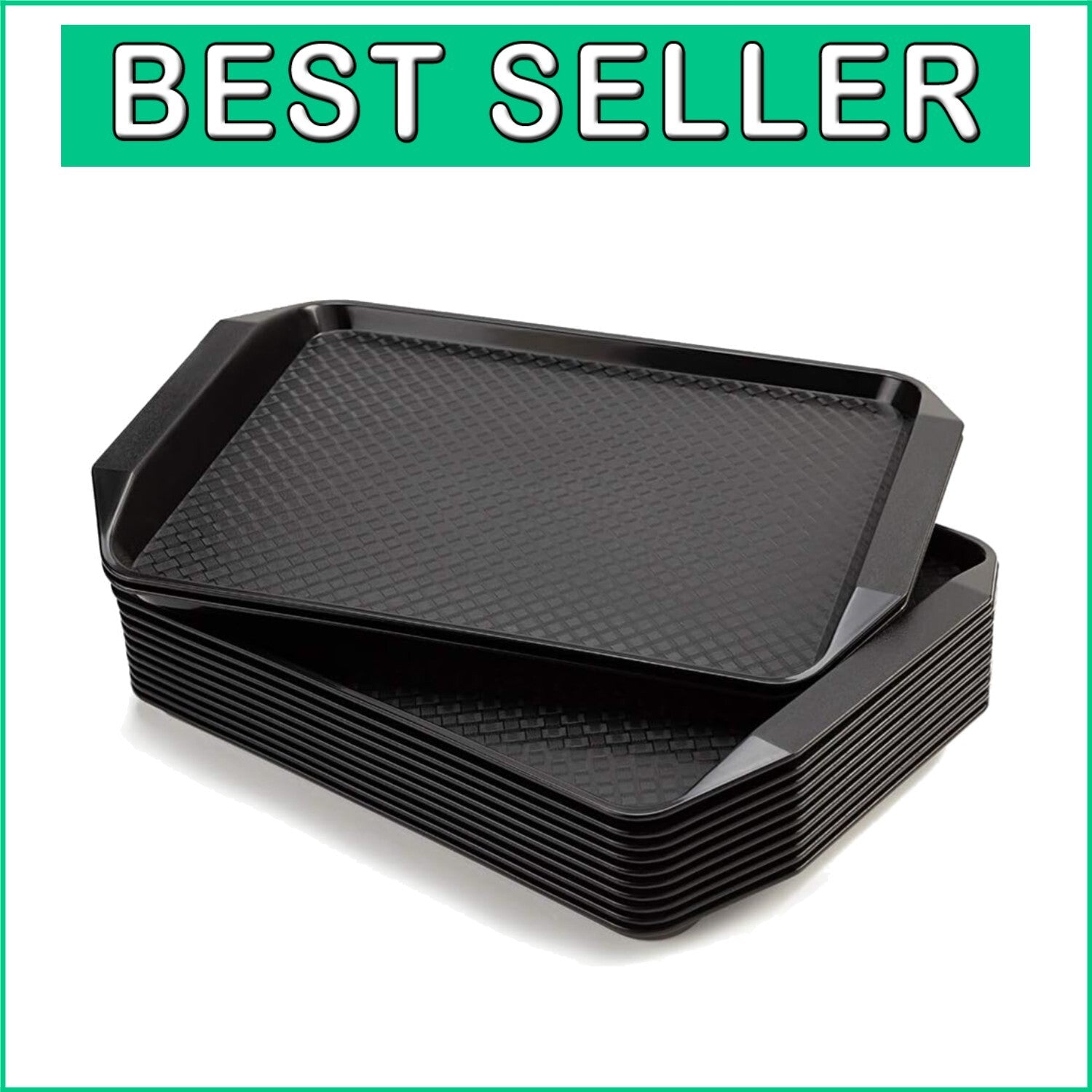 Casual Black Fast Food Serving Trays, 12-Pack 16.95"x11.82" Rectangular