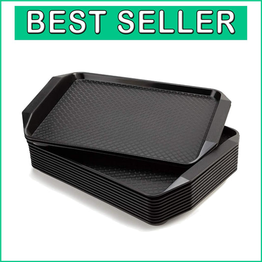 Casual Black Fast Food Serving Trays, 12-Pack 16.95"x11.82" Rectangular