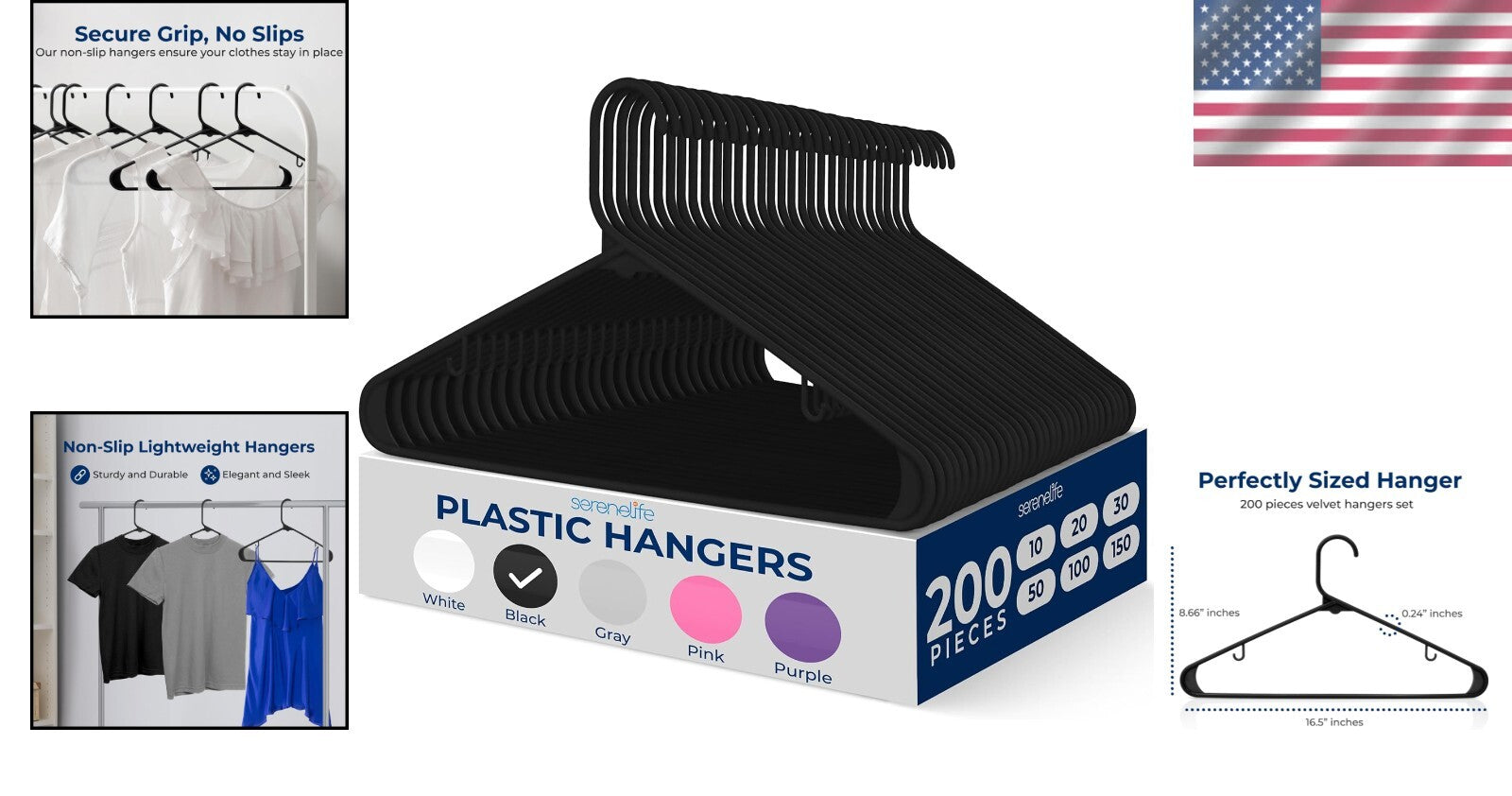 Durable Non-Slip Plastic Hangers - Set of 200 for Efficient Closet Organization
